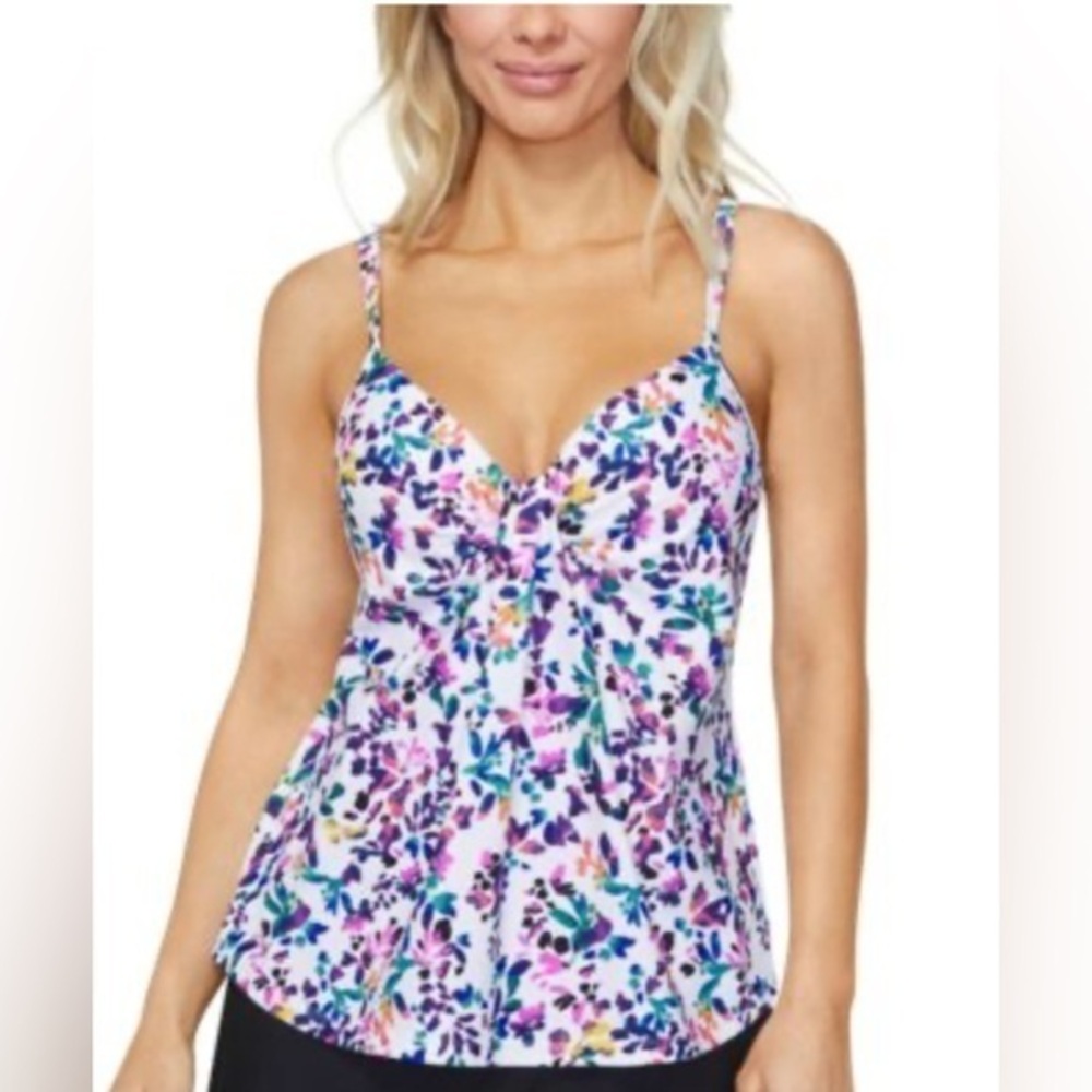 Island Escape White Multi Twist Scorpio Tankini Swim Top NWT 6 24W #2079 2203